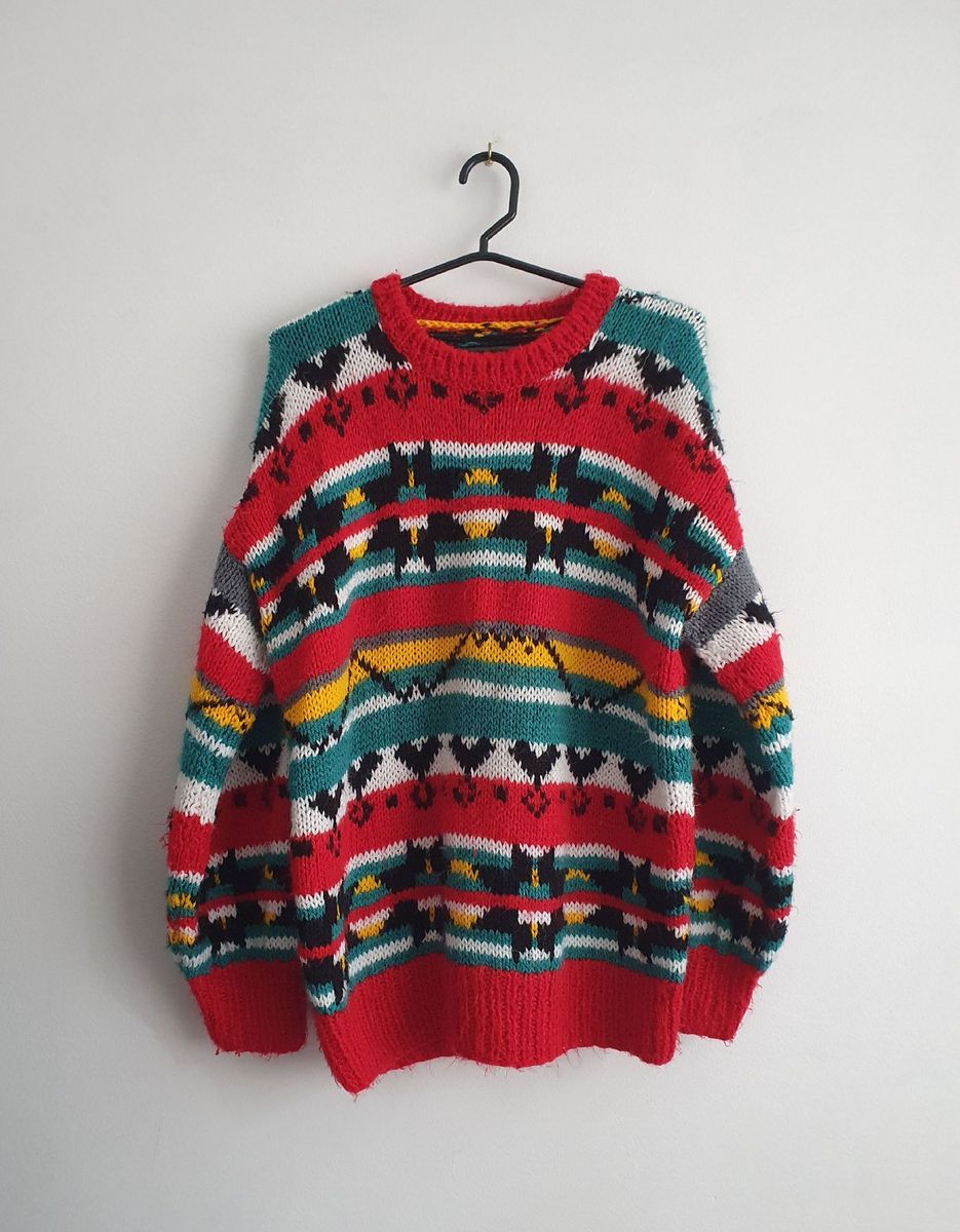 Sueter Vintage Colorido | Casaco Feminino Feito A Mao Usado 63147278 ...