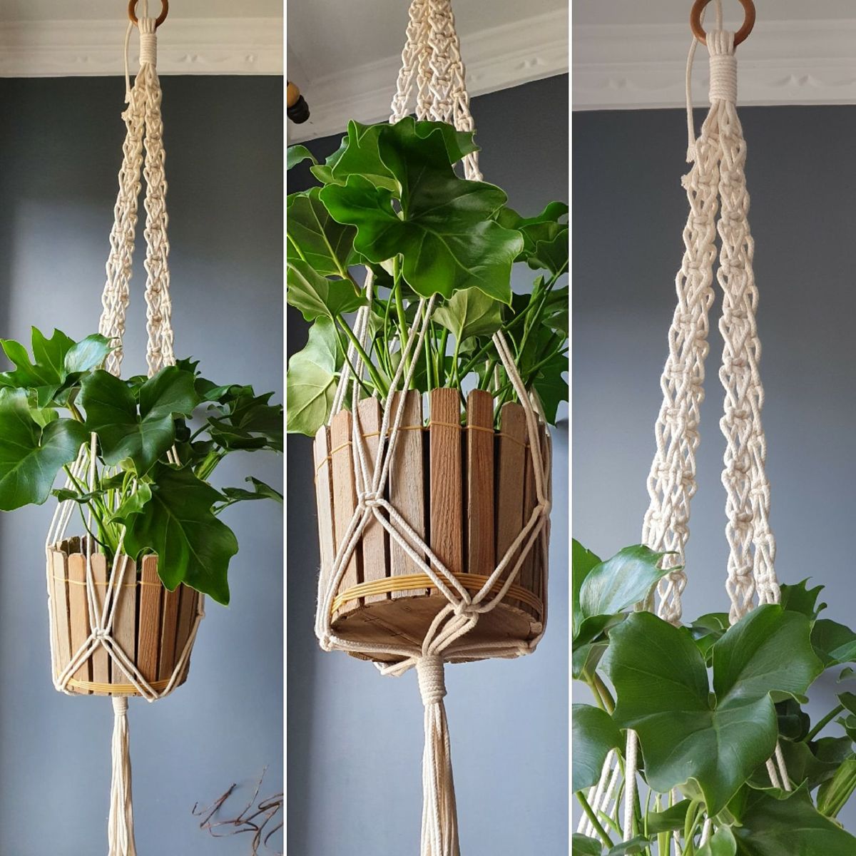 Suporte em Macramê + Cachepot. | Item de Decoração Mah Macrame Nunca ...