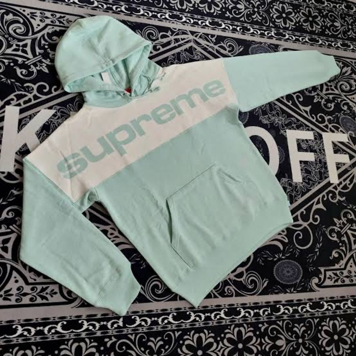 Supreme blocked hoodie store ice blue