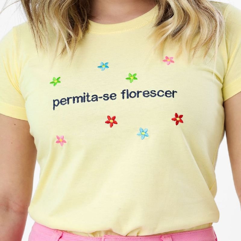 T-SHIRT PERMITA SE FLORESCER BORDADO - ROSA BEBE, Atacado Tshirt