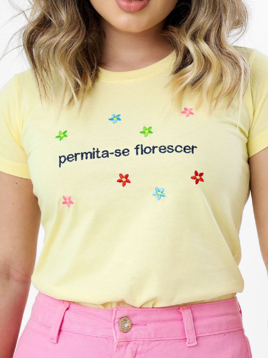 T-SHIRT PERMITA SE FLORESCER BORDADO - ROSA BEBE, Atacado Tshirt