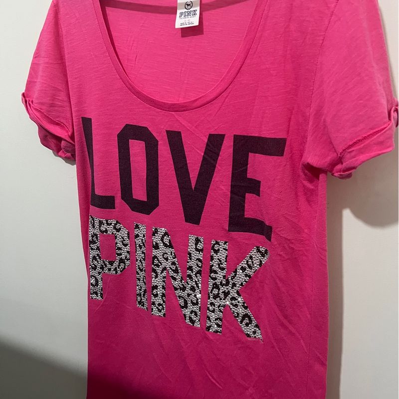 T-Shirt Malha, Pink Victorias Secret, Cor Rosa, Tamanho L/G