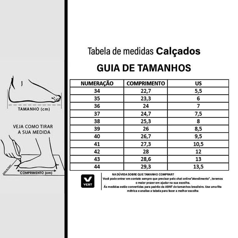 Tabela de numeros de sales tenis