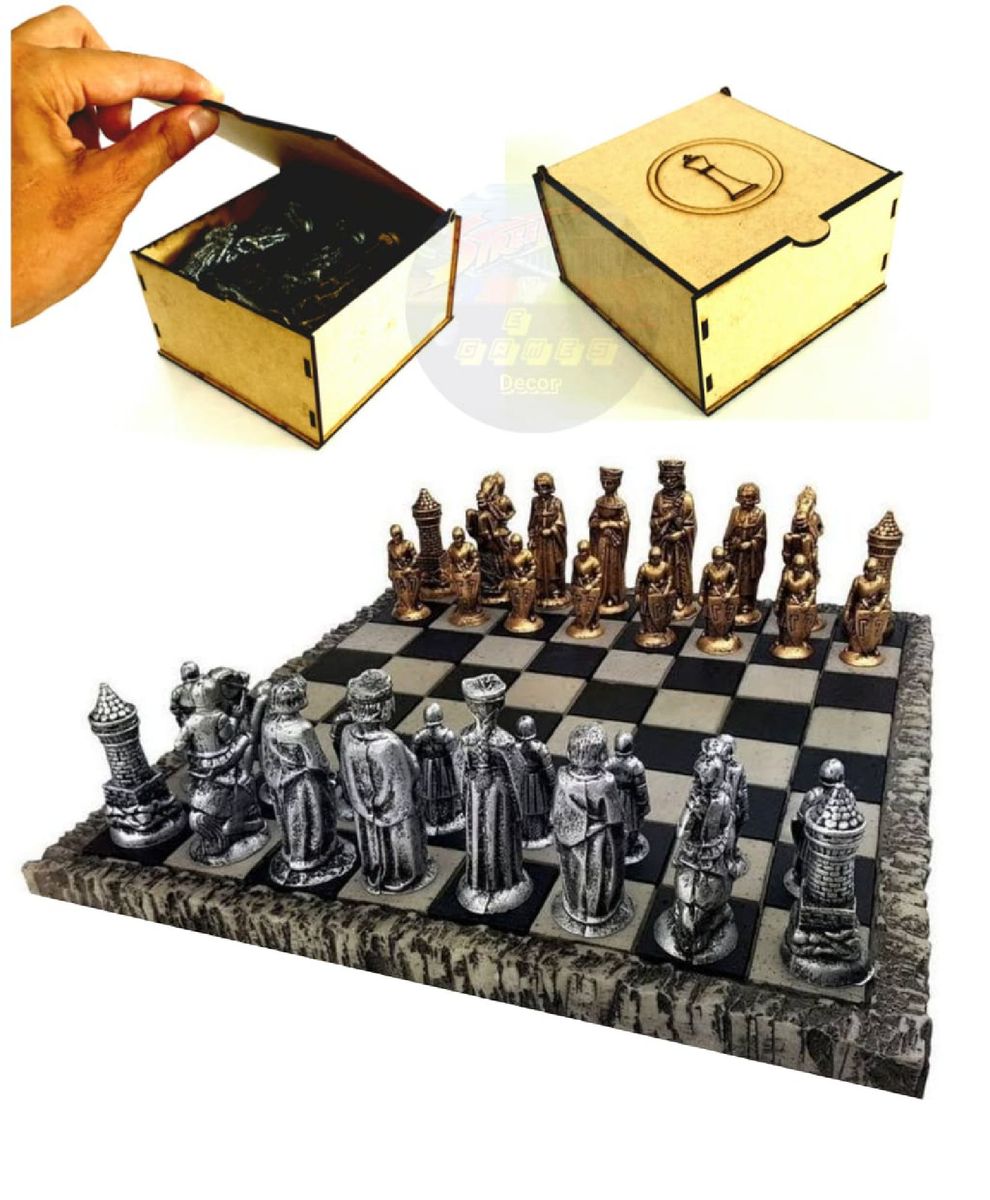 Tabuleiro de Xadrez Resina com Caixa Mdf, Jogo de Tabuleiro Xadrez Nunca  Usado 66508674