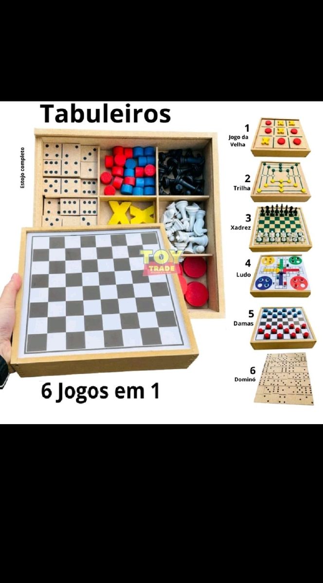 Jogo Tabuleiro 4 em 1 Madeira - Ludo, Damas, Velha, Dominó