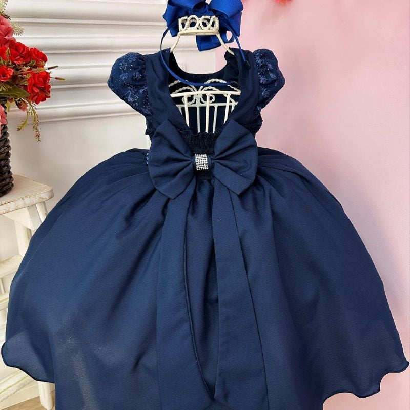 Vestido Festa Infantil Vestido Daminha Azul Marinho Tam Vestido