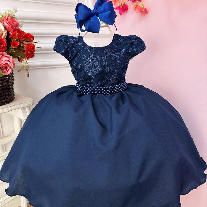 Baby Vestidos Vestido Daminha Azul Marinho Tam Vestido Azul