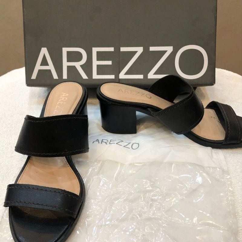 Tamanco 35 Arezzo Preto Couro Leg timo Salto Bloco 5 Cm Super