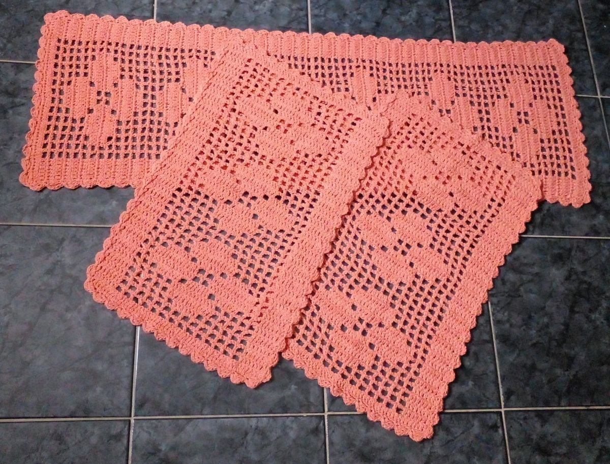 Jogo de tapetes para cozinha de crochê 3 peças