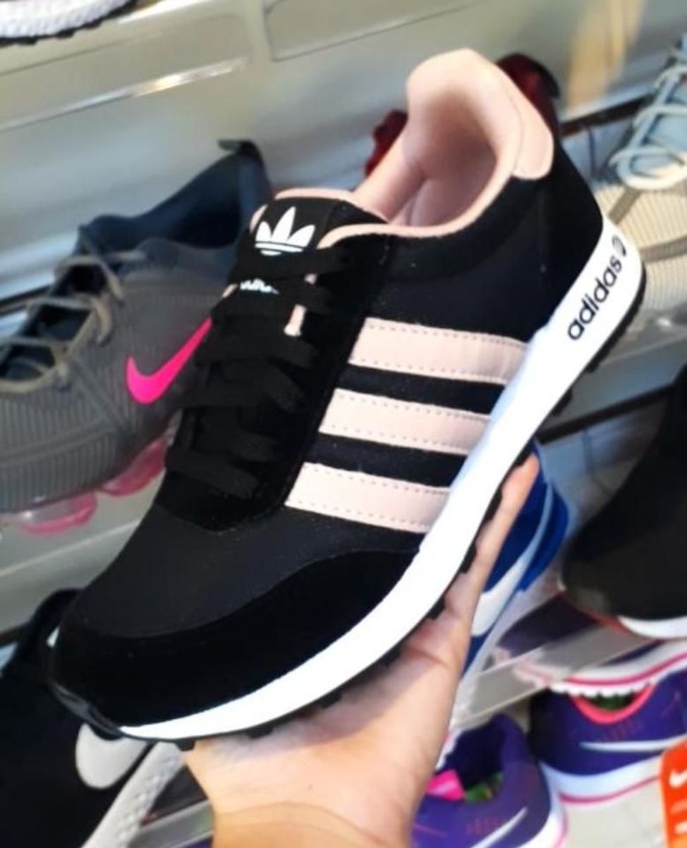 tenis preto e rosa adidas