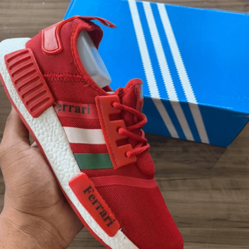 Nmd branco best sale e vermelho