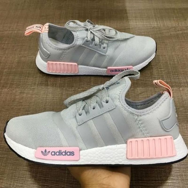 Tênis Adidas Nmd feminino cinza claro verde agua rosa neutral