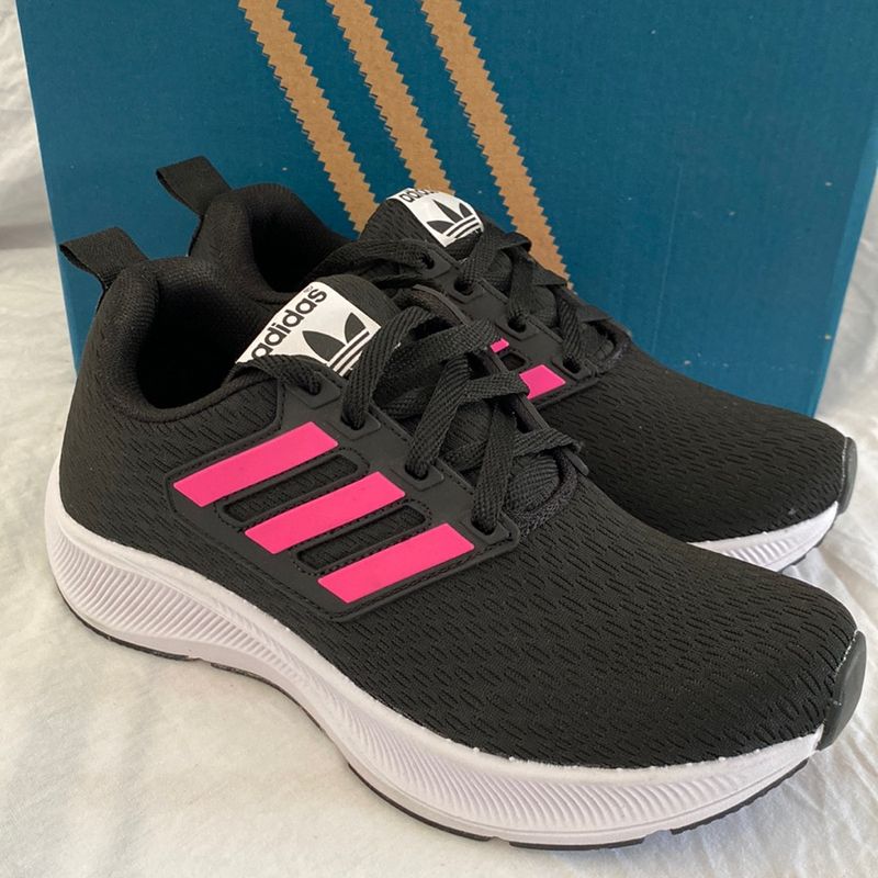 adidas women's black & pink falcon sneakers