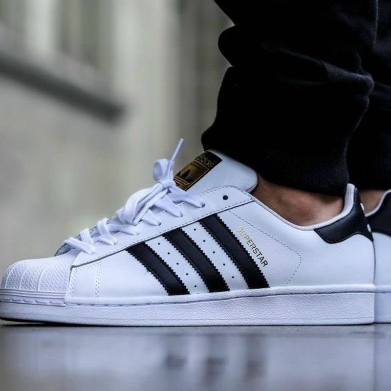 Adidas Super Star Branco com Listras Azuis, Tênis Feminino Adidas Usado  91473248