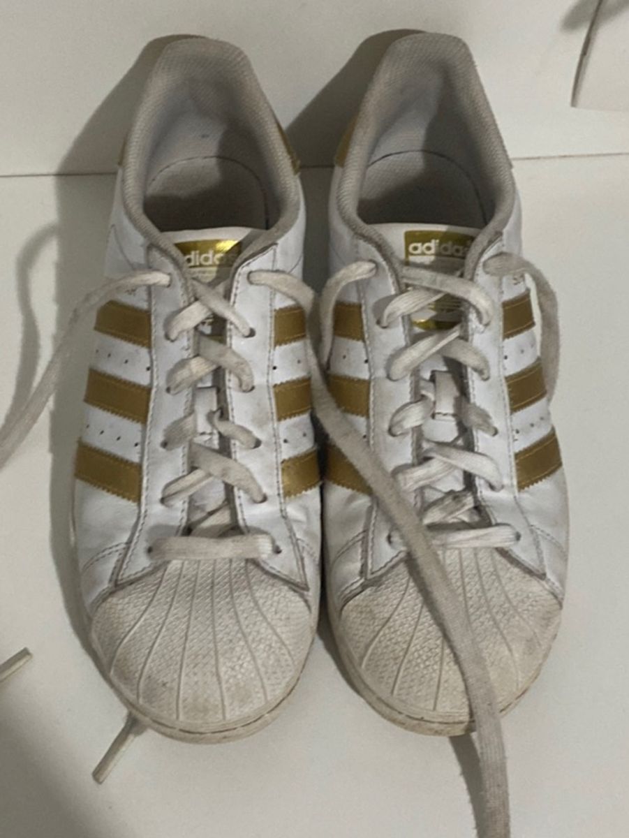 Adidas superstar clearance branco e dourado