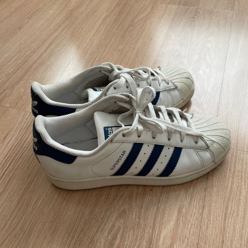Tenis Adidas Superstar Branco e Azul | Tnis Feminino Adidas Usado 88887280  | enjoei