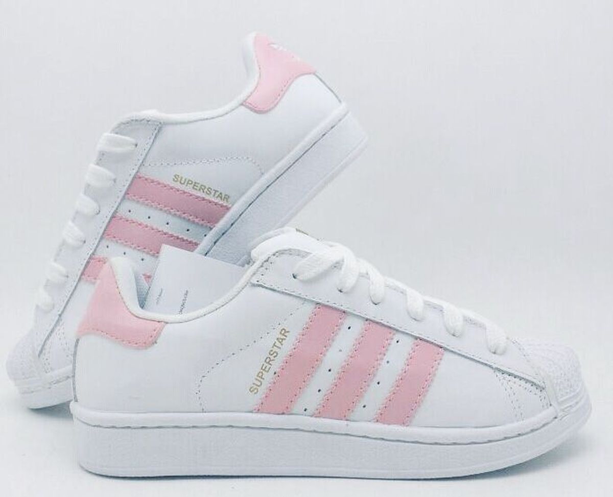 tenis adidas superstar rosa e branco