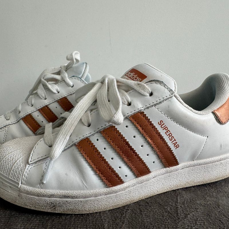 Tenis Adidas Superstar Classico Original Branco com Rose Gold Tamanho 36 Muito Conservado Adidas Usado 105980259 enjoei