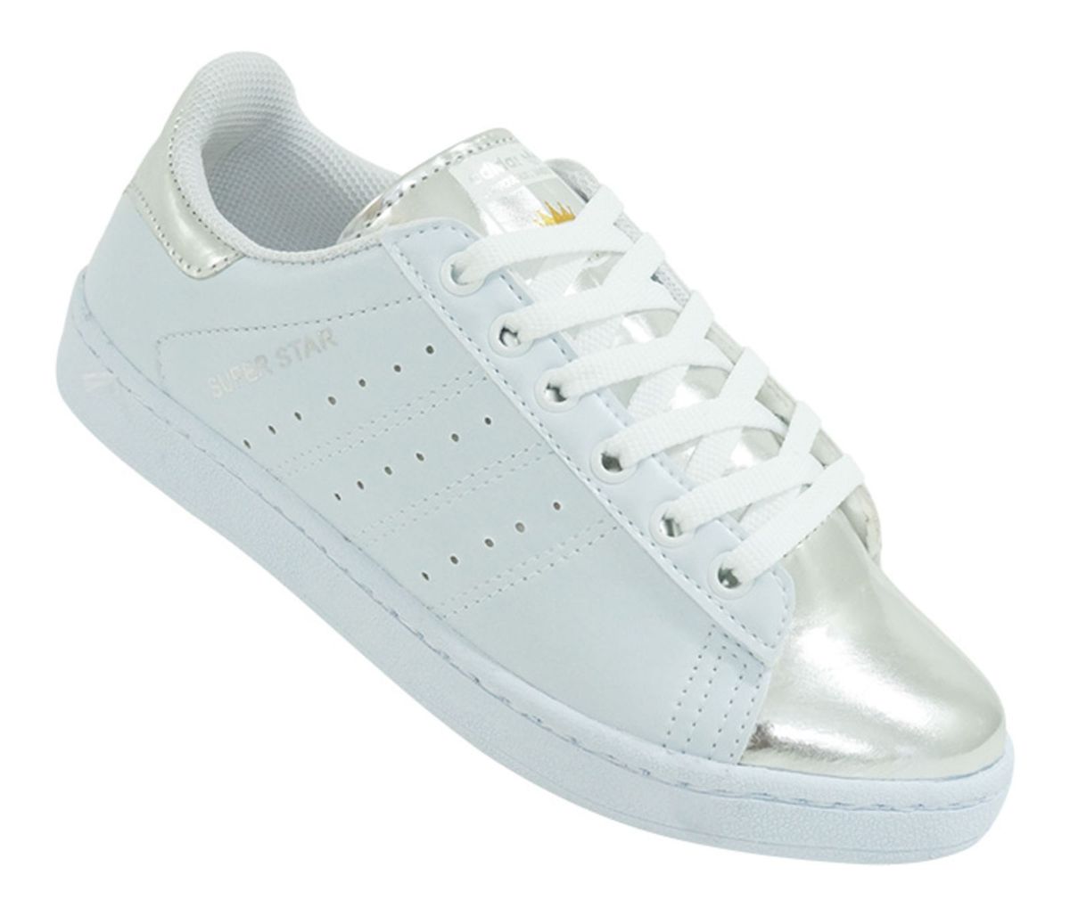 tenis adidas superstar feminino branco e prata
