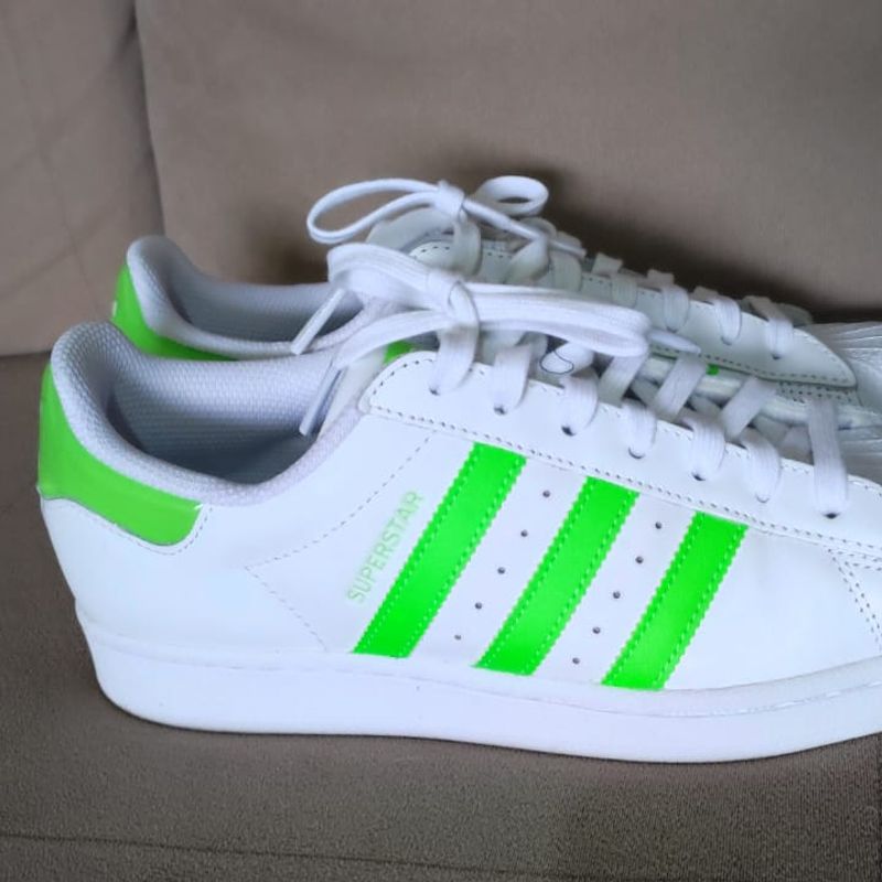 Tenis Adidas Superstar N 39 Branco verde Neon T nis Feminino Adidas Usado 86900999 enjoei