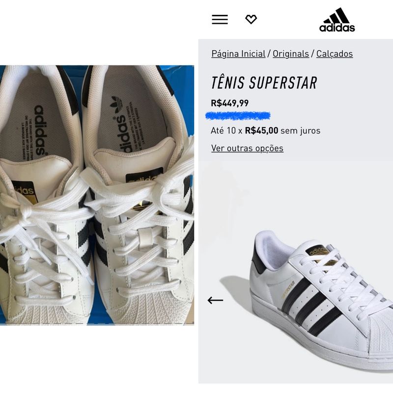 Tênis Super Star Casual Adidas - Branco com Detalhe Prata - 37 - Impecável  | Tênis Feminino Adidas Usado 86674431 | enjoei