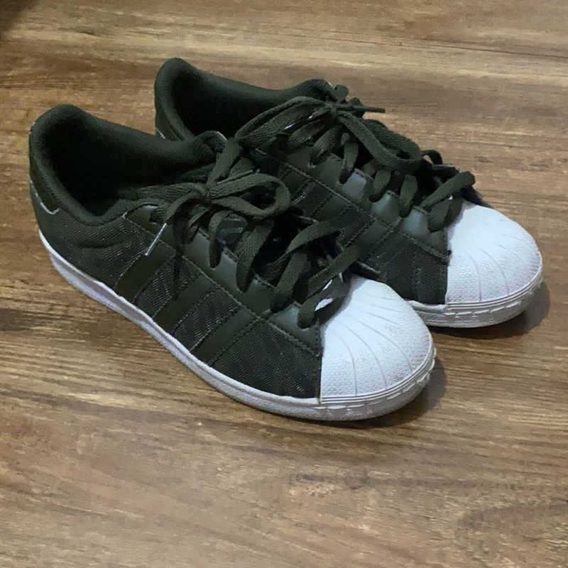 T nis Adidas Superstar Original Verde Militar Oliva Usado Tamanho 35 Descontinuado T nis Feminino Adidas Usado 88406486 enjoei