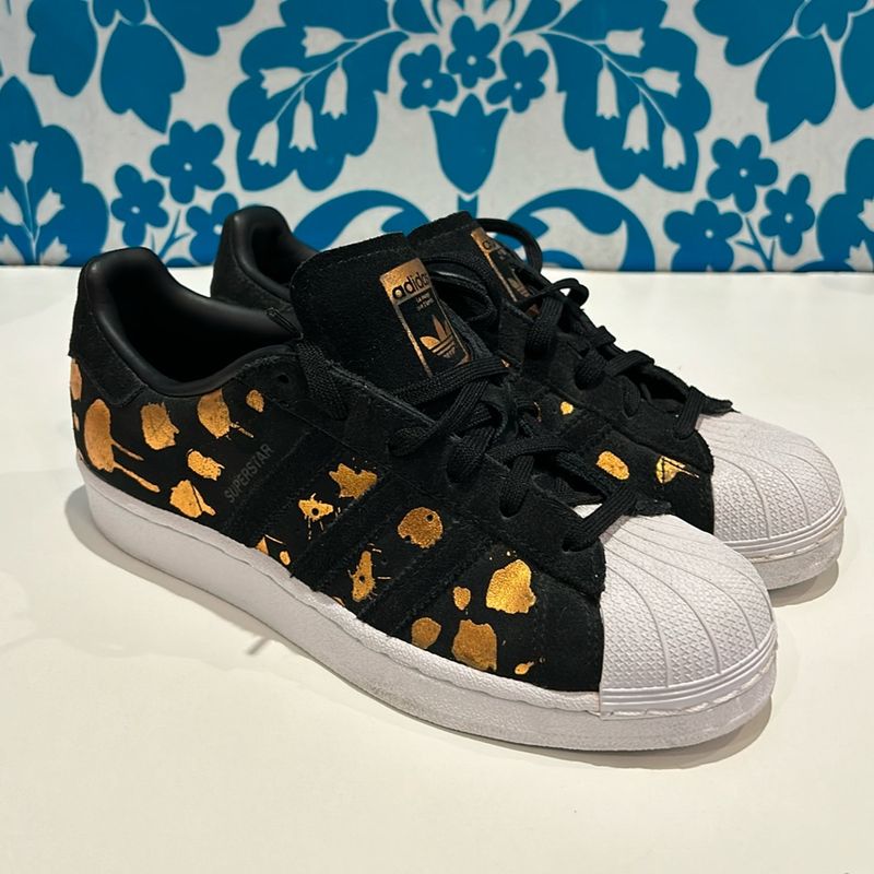 Tênis Adidas Superstar Preto com Dourado Tênis Feminino Adidas Usado  93964849 enjoei