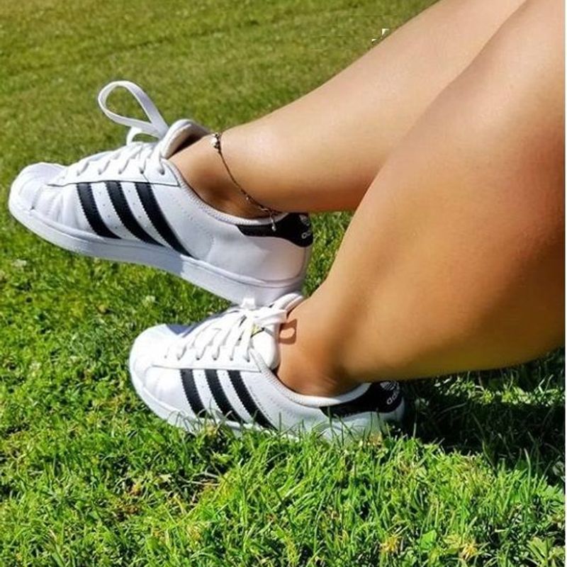 Adidas Super Star Branco com Listras Azuis, Tênis Feminino Adidas Usado  91473248