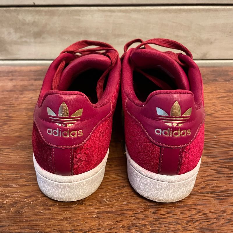 Vermelho Camurca Adidas Superstar Veludo Vermelho Tênis Adidas