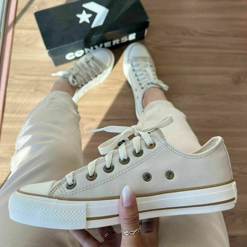 Tênis All Star Areia Bege Nude Converse Chuck Taylor Couro