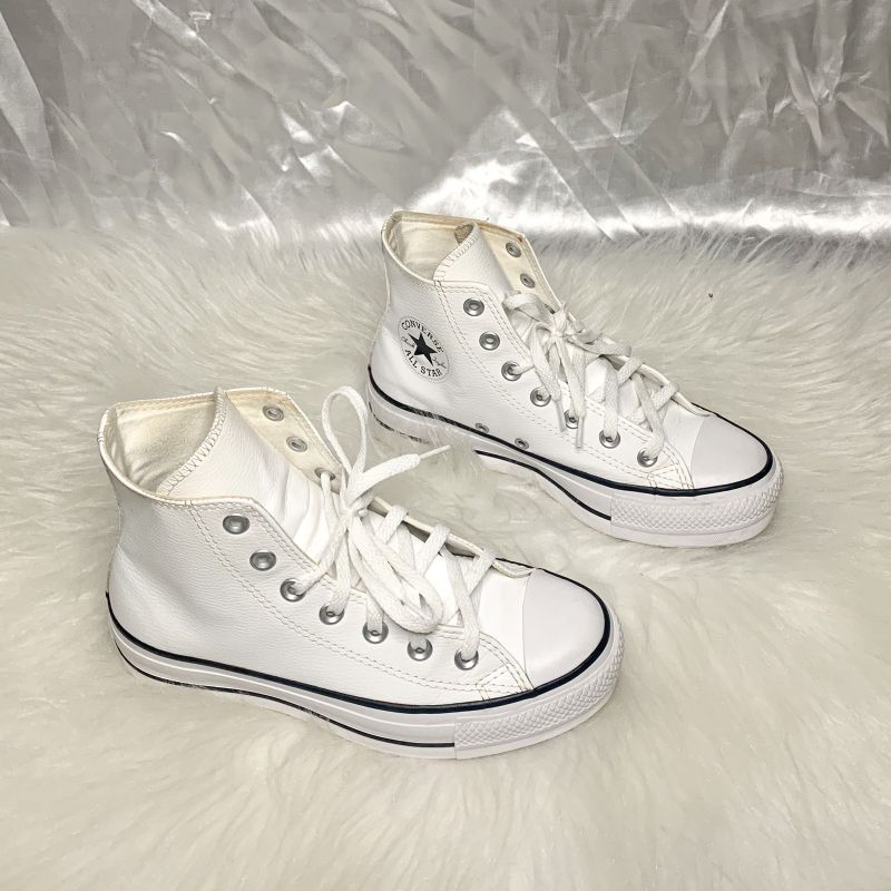 Star Plataforma All Star Couro Branco 35 Converse Plataforma All
