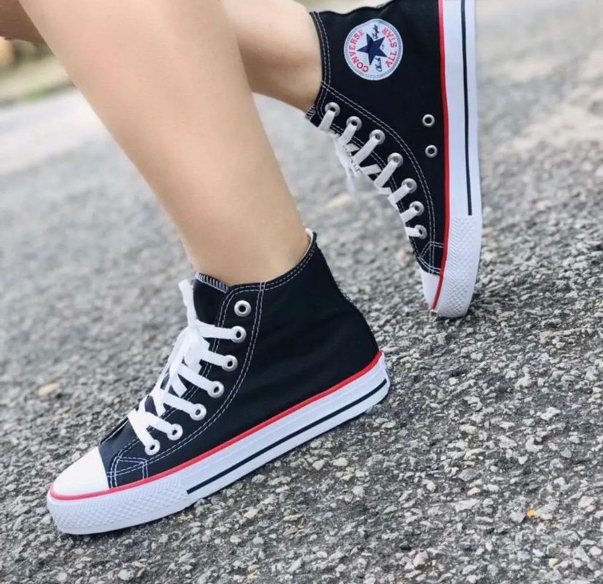 Tênis Converse ALL Star Sola Baixa Preto Vermelho Cano Baixo Casual Tênis  unisex Feminino e Masculino