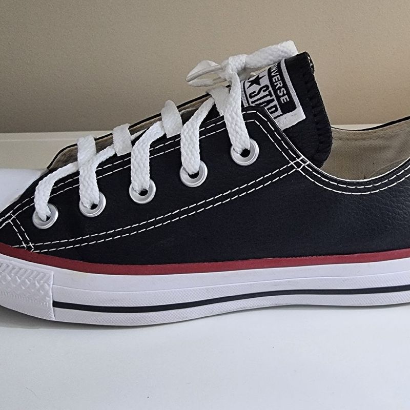 Tênis All Star Converse em Couro Preto Cano Baixo (Nunca Usado