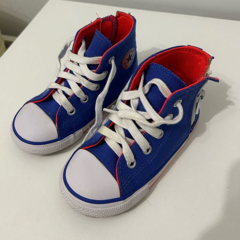 Tênis All Star Infantil Azul com Rosa Zíper Lateral Cano Alto
