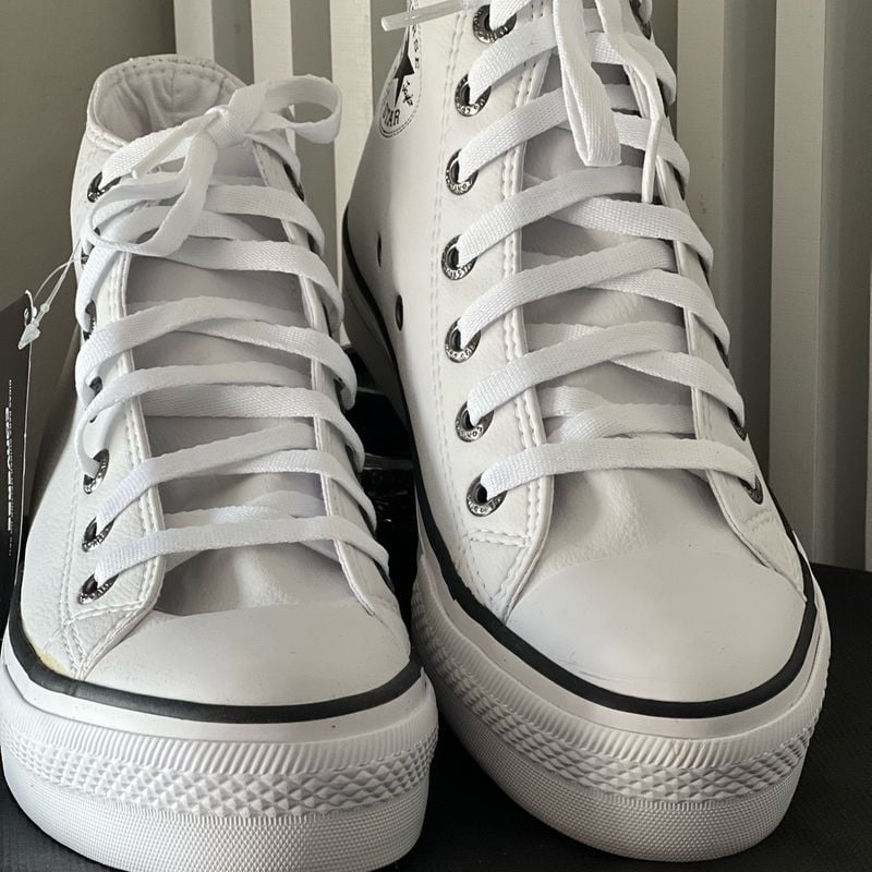 Tênis All Star Plataforma Cano Alto Couro Branco All Star Nunca