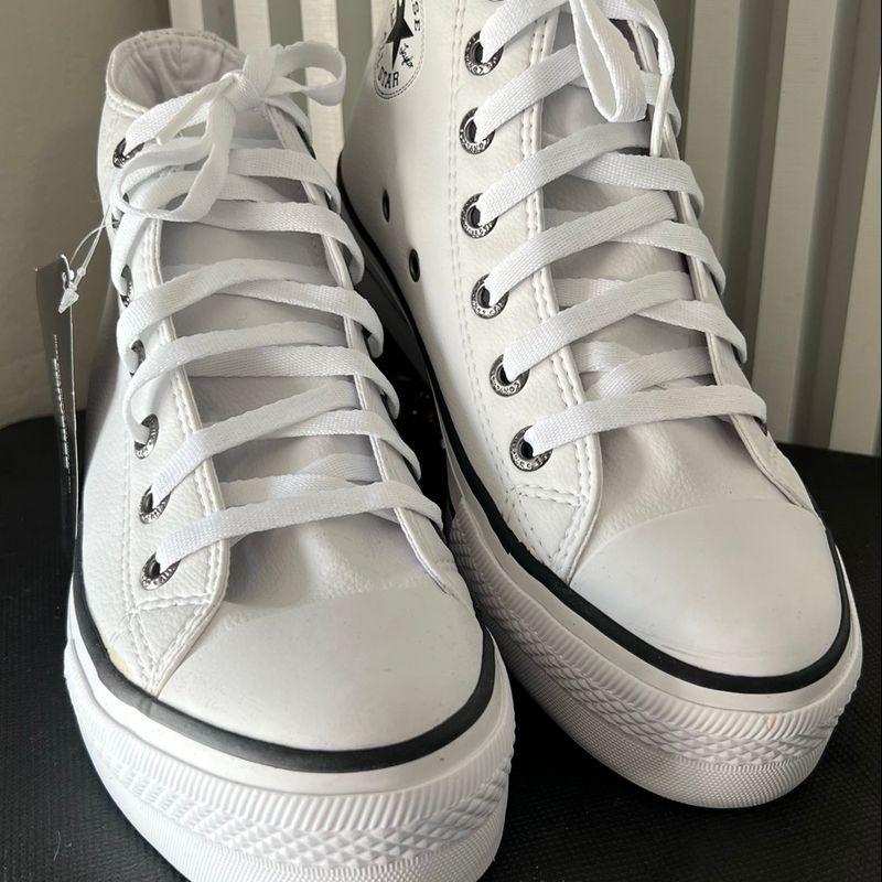 Tênis All Star Plataforma Cano Alto Couro Branco All Star Nunca