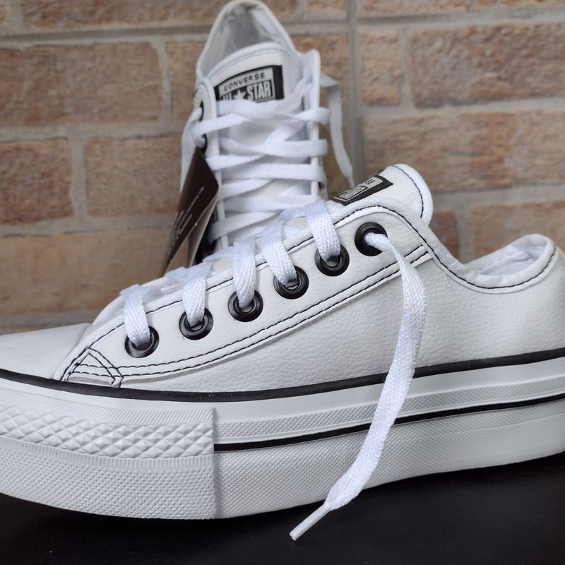 All star plataforma feminino branco couro linha preta