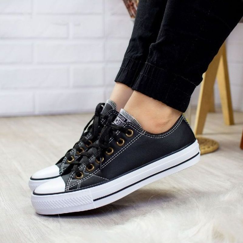 All Star Cano Baixo Plataforma Preto Strass Luxo