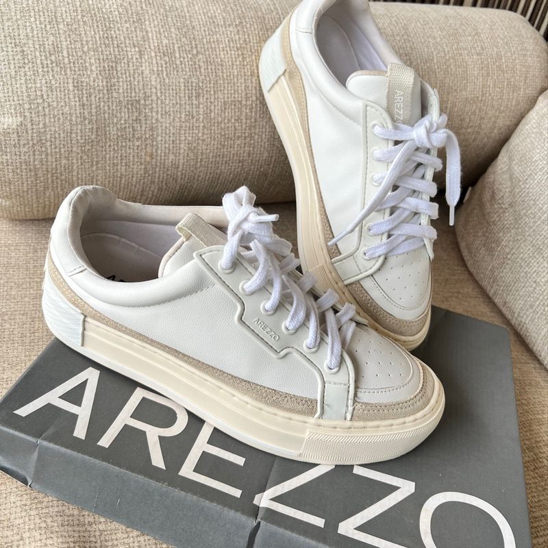 Tênis Arezzo Branco Couro Legítimo Plataforma Desejo Cinza Tênis Feminino  Arezzo Usado 91783944 enjoei