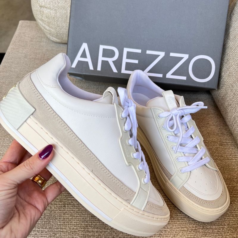 T nis Arezzo Branco e Cinza Flatform Desejo Esgotado No Site Couro T nis Feminino Arezzo Nunca Usado 91038856 enjoei