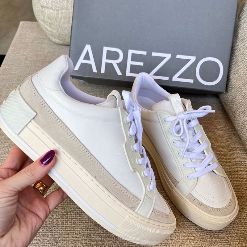 T nis Arezzo Branco e Cinza Flatform Desejo Esgotado No Site Couro