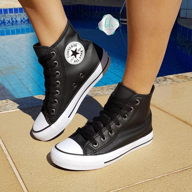 All star de couro preto sale feminino