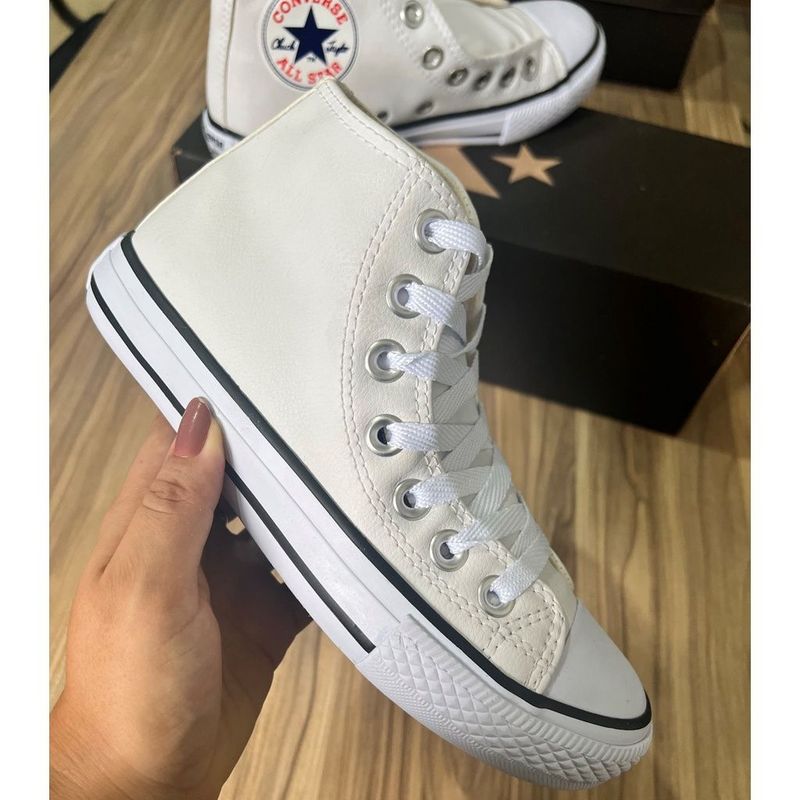 All star couro store branco cano medio