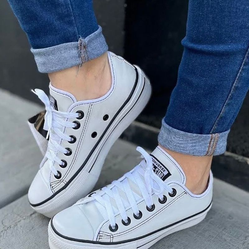 All star plataforma hot sale branco de couro