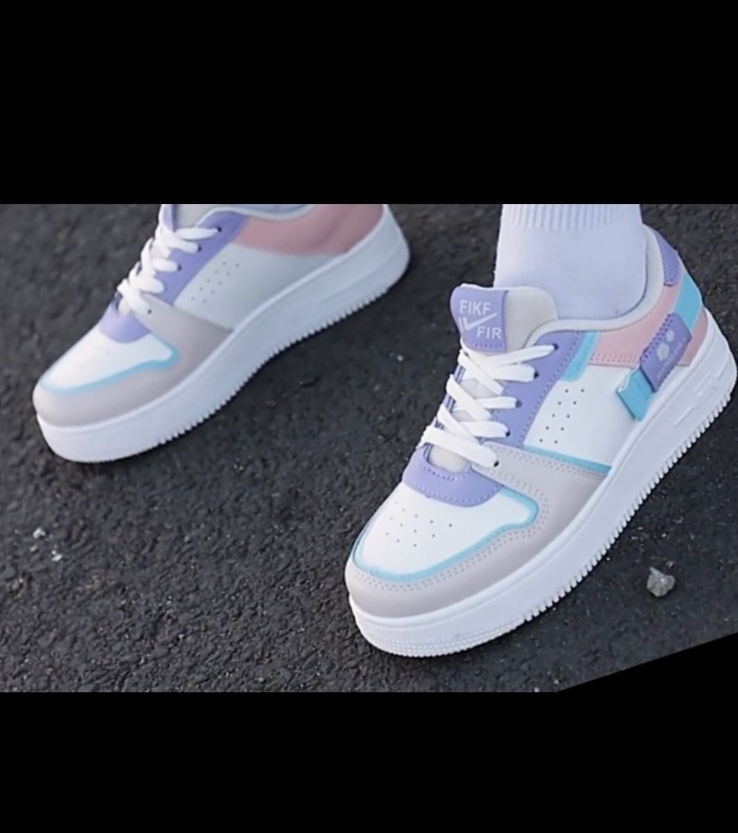 Tênis Feminino Sneaker Plataforma Branco e Colorido - Azul+Rosa