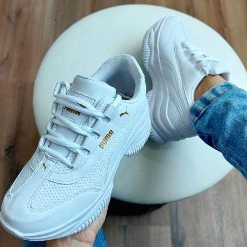 Tenis branco feminino fashion para academia