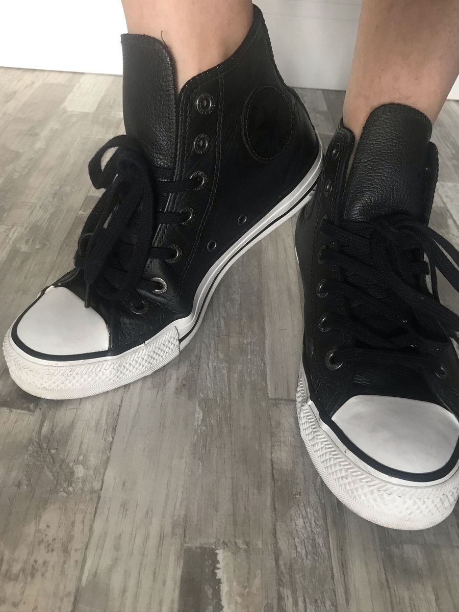 converse couro preto cano alto