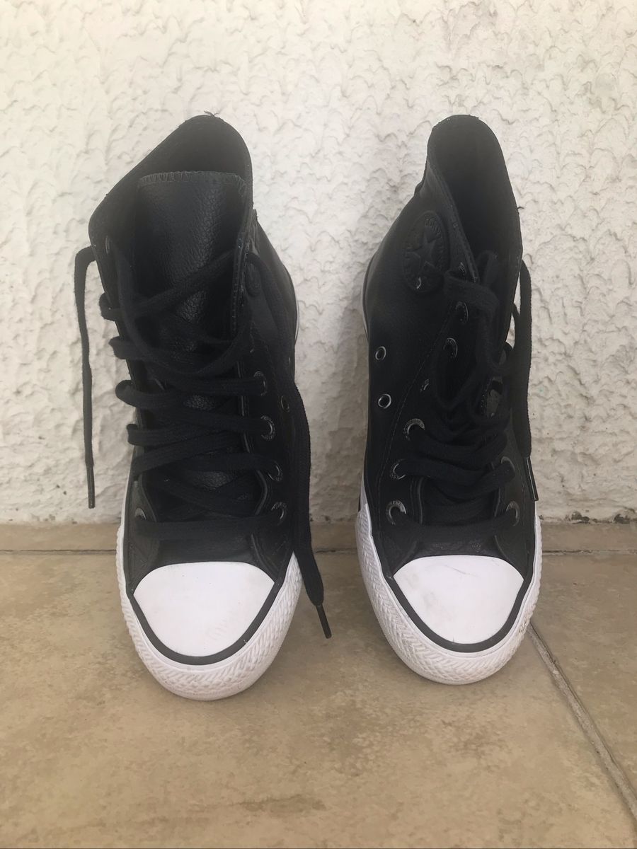 all star preto cano medio couro