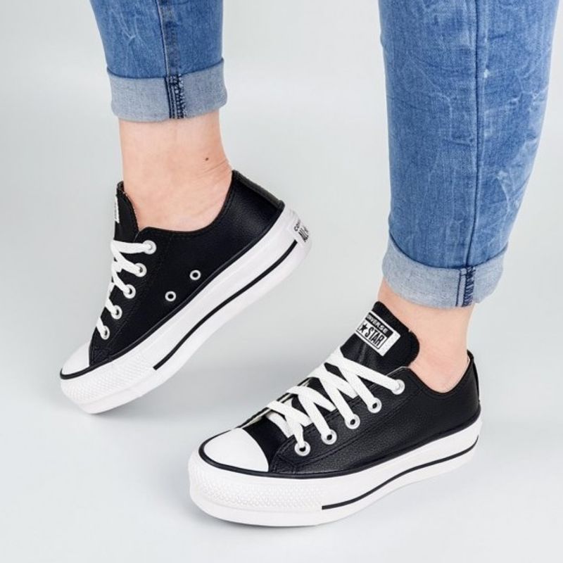 All star preto plataforma hot sale couro