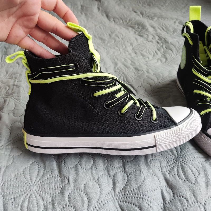 T nis Converse All Star Chuck Taylor Preto Verde Fl or Cano Alto